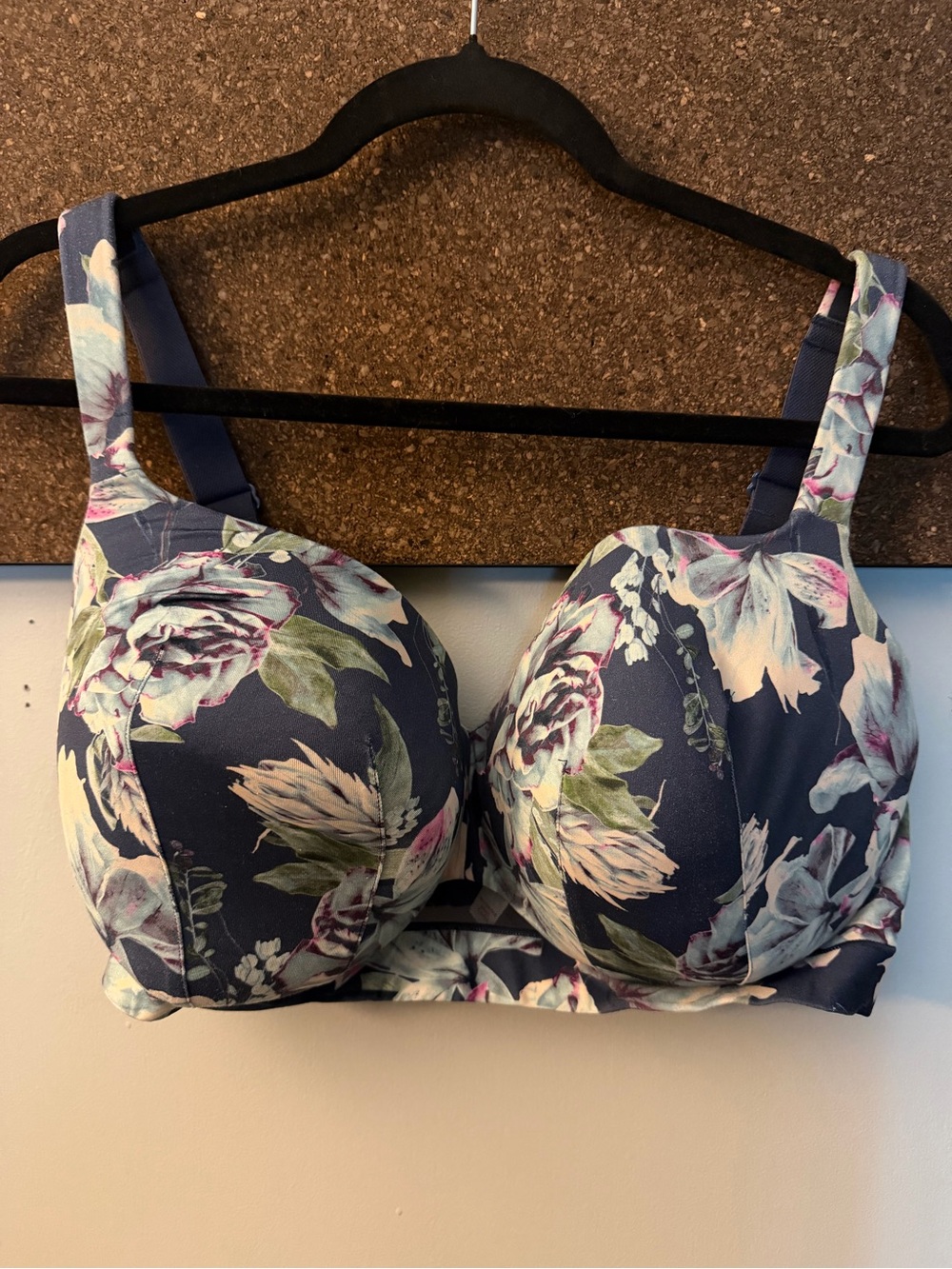 Cacique Navy Floral Underwire Bra with Pastel Accents